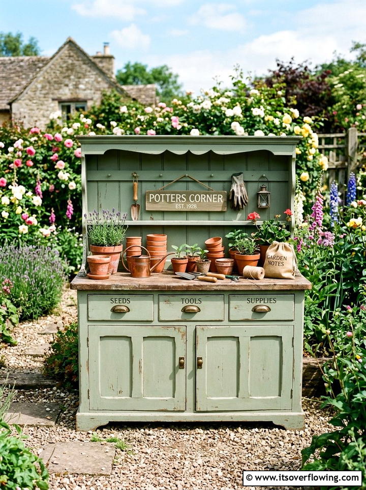 Old Dresser Potting Bench - 25 reusing old things ideas for patio