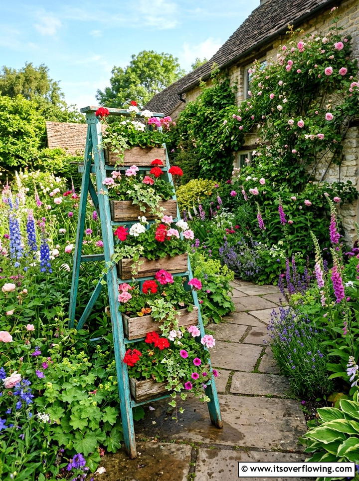 Old Ladder Flower Box - 25 upcycled garden ideas with flower boxes