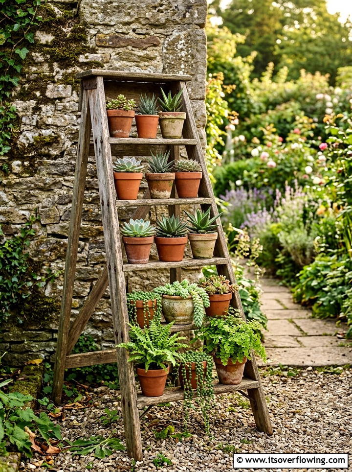Old Ladder Plant Stand - 25 recycled garden ideas with composting
