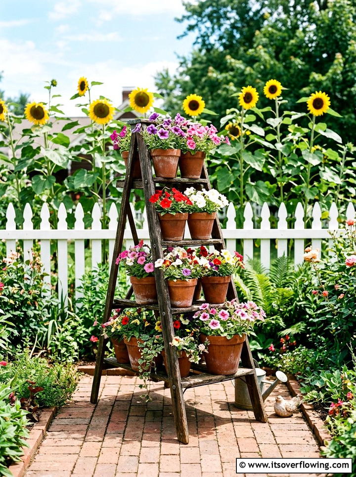 Old Ladder Plant Stand - 25 reusing old things ideas for small garden