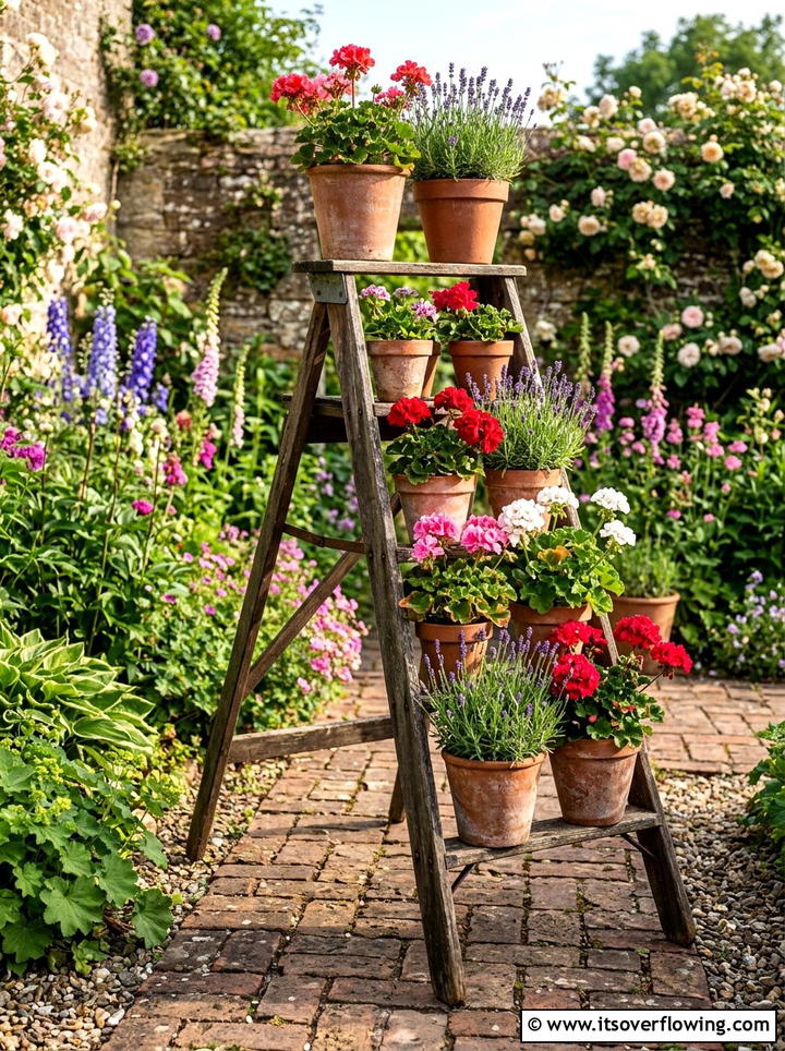 Old Ladder Plant Stand - 25 upcycled garden ideas for year round decor