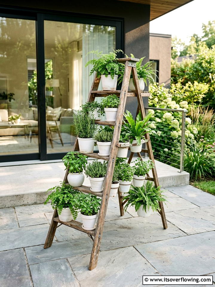 Old Ladder Plant Stand - 25 upcycled garden ideas with modern style