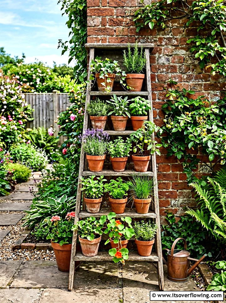 Old Ladder Plant Stand - 25 creative garden ideas with rustic charm