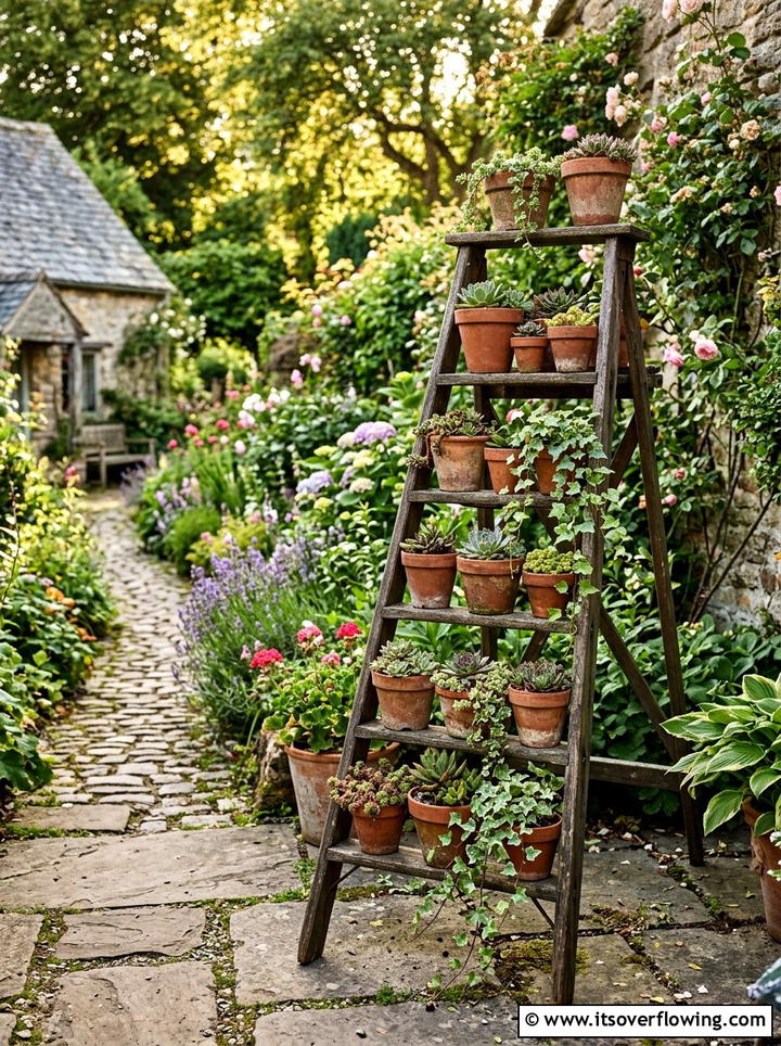 Old Ladder Plant Stand - 25 recycled garden ideas diy