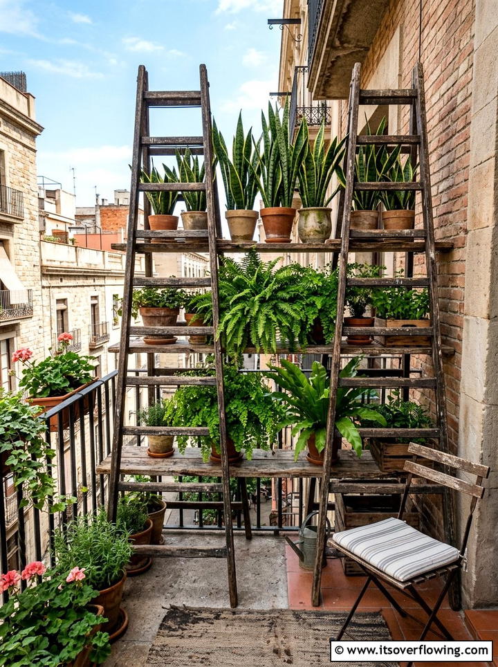 Old Ladder Plant Stand Screen - 25 upcycled garden ideas with privacy screens
