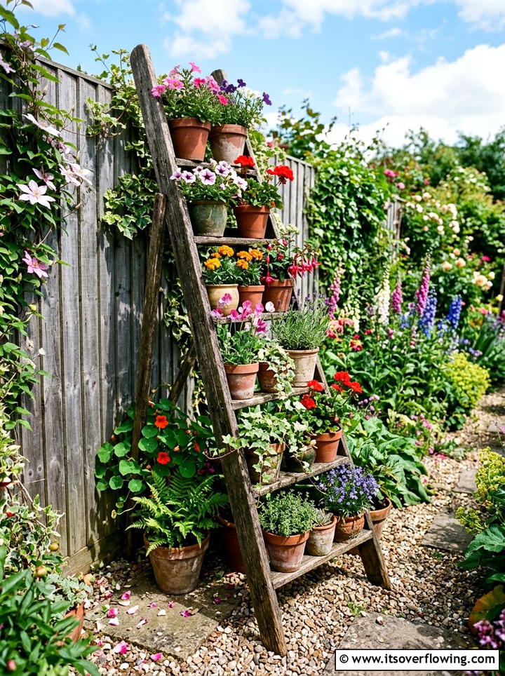 Old Ladder Shelf - 25 reusing old things ideas for fence decor