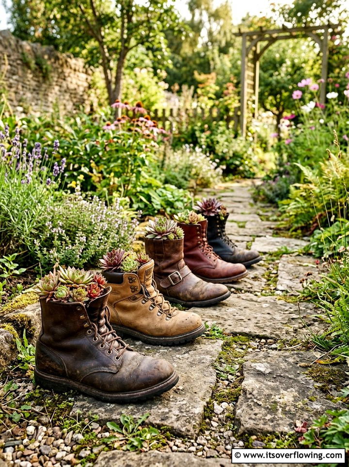 Old Leather Boots - 25 reusing old things ideas for rustic garden look