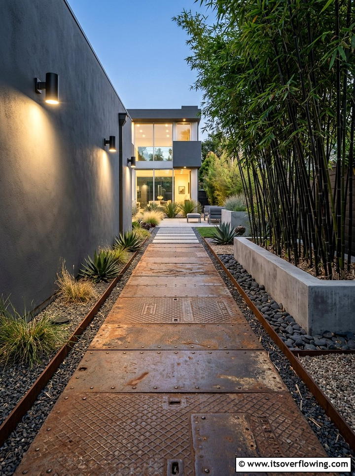 Old Metal Plate Walkway - 25 reusing old things ideas for garden pathways