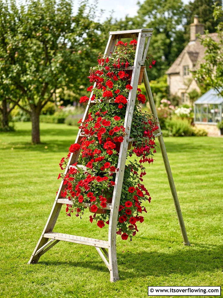 Old Orchard Ladder Planter - 25 backyard ideas with old ladder planter