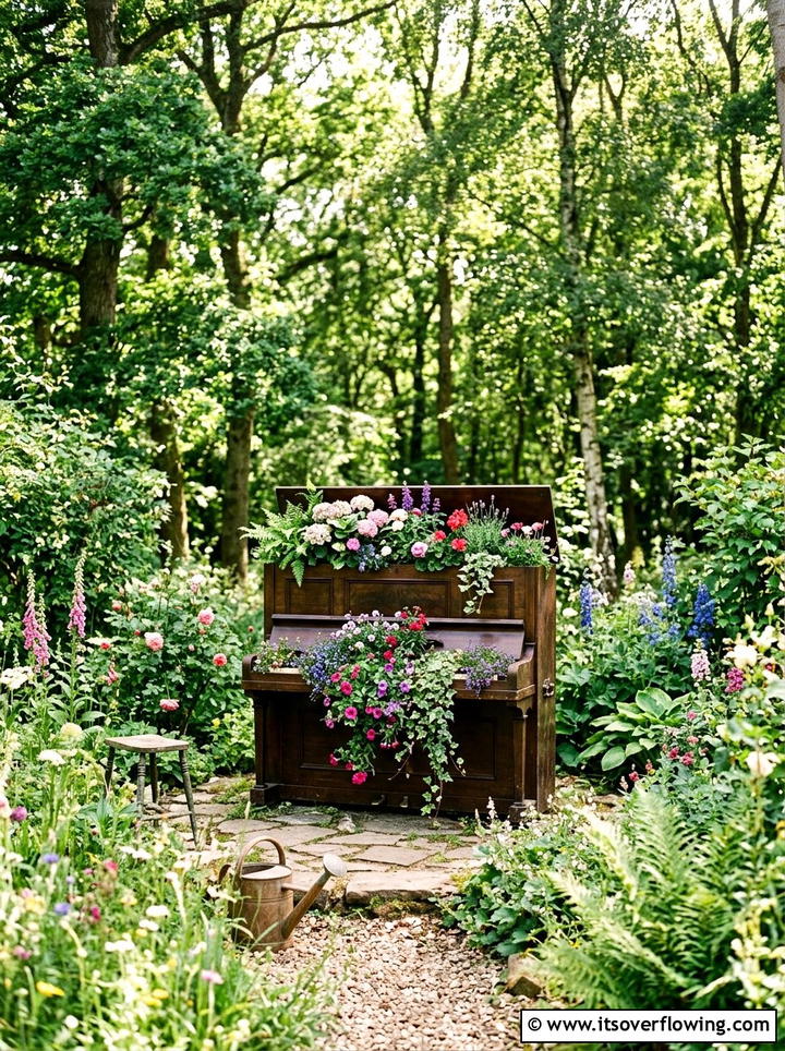 Old Piano Garden - 25 reusing old things ideas for flower garden