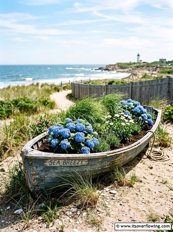 Old Rowboat Garden - 25 upcycled garden ideas with raised beds
