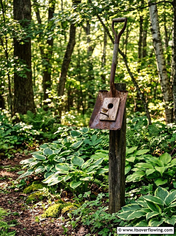 Old Shovel Birdhouse - 25 recycled garden ideas with recycled metal art