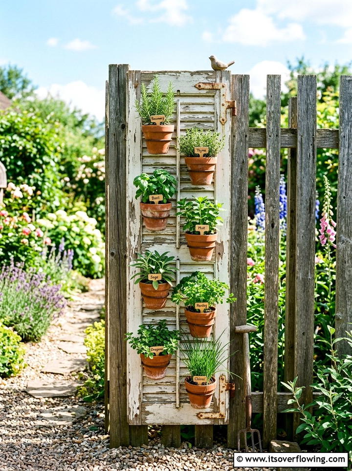 Old Shutter Planter - 25 upcycled garden ideas with herb planters