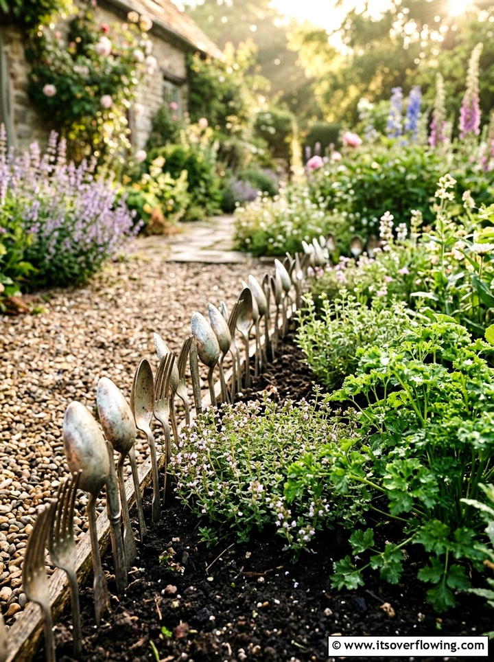 Old Silverware Garden Edge - 25 upcycled garden ideas with garden edging