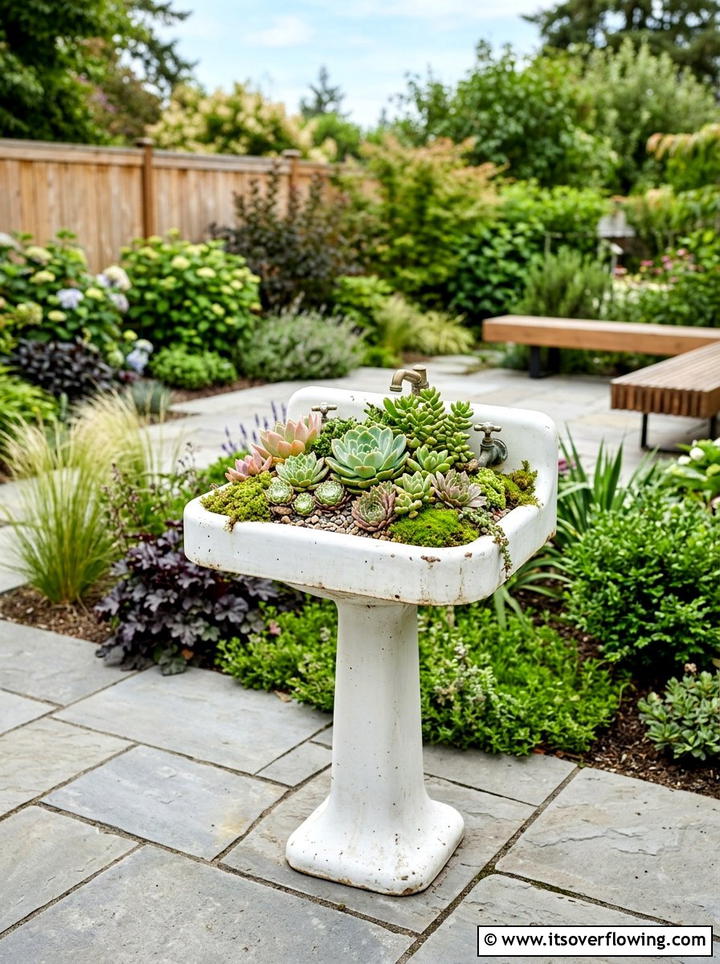 Old Sink Garden Feature - 25 garden ideas with old furniture