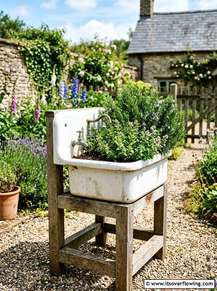 Old Sink Herb Garden - 25 recycled garden ideas with composting