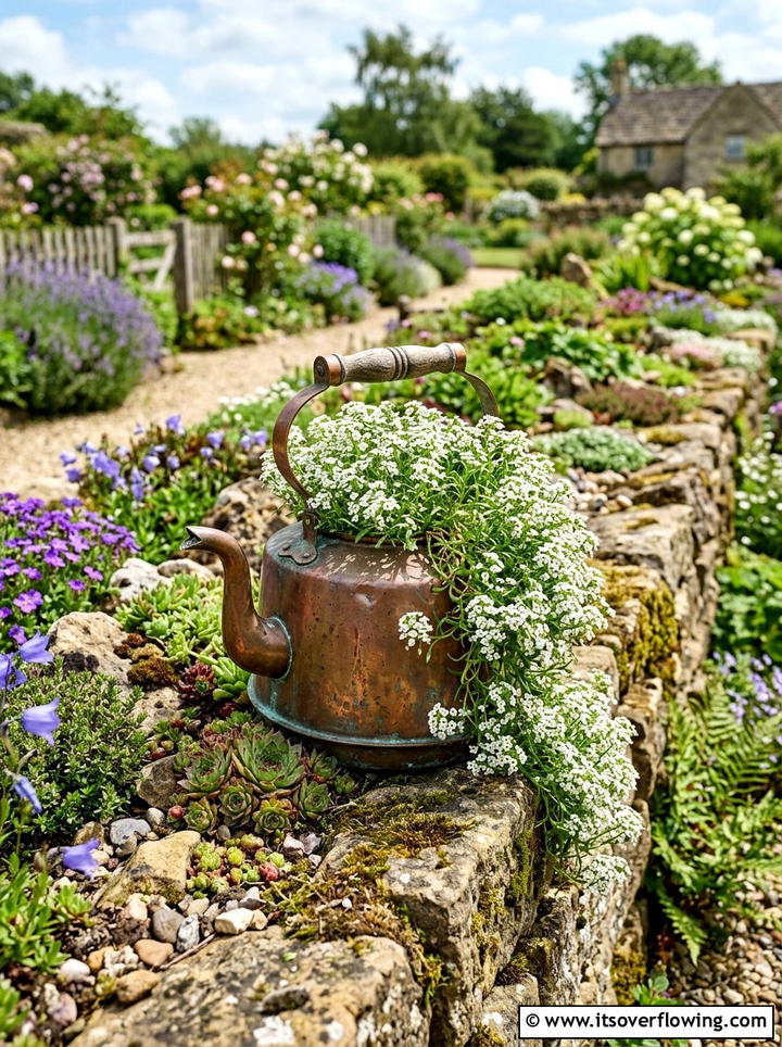Old Tea Kettle Planter - 25 upcycled garden ideas with cottage style