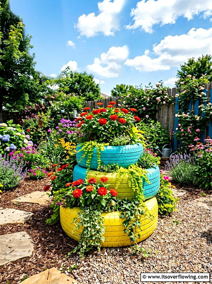 Old Tire Flower Bed - 25 creative garden ideas on a budget