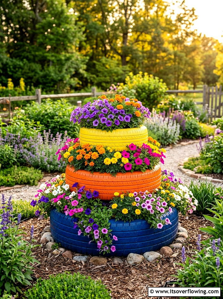 Old Tire Garden - 25 recycled garden ideas with composting