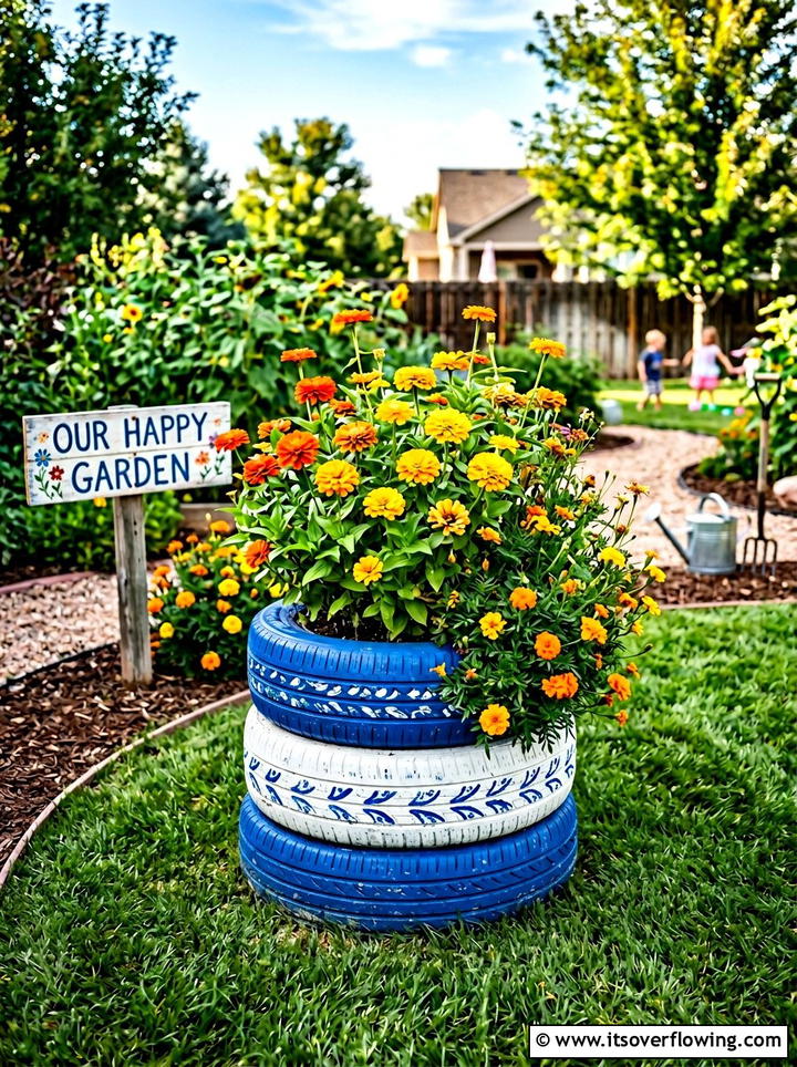 Old Tire Garden - 25 upcycled garden ideas with raised beds