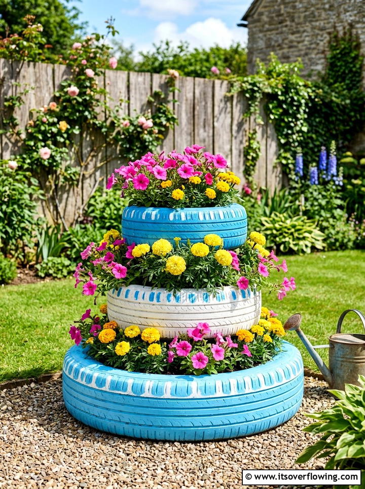 Old Tire Planter - 25 reusing old things ideas for flower garden