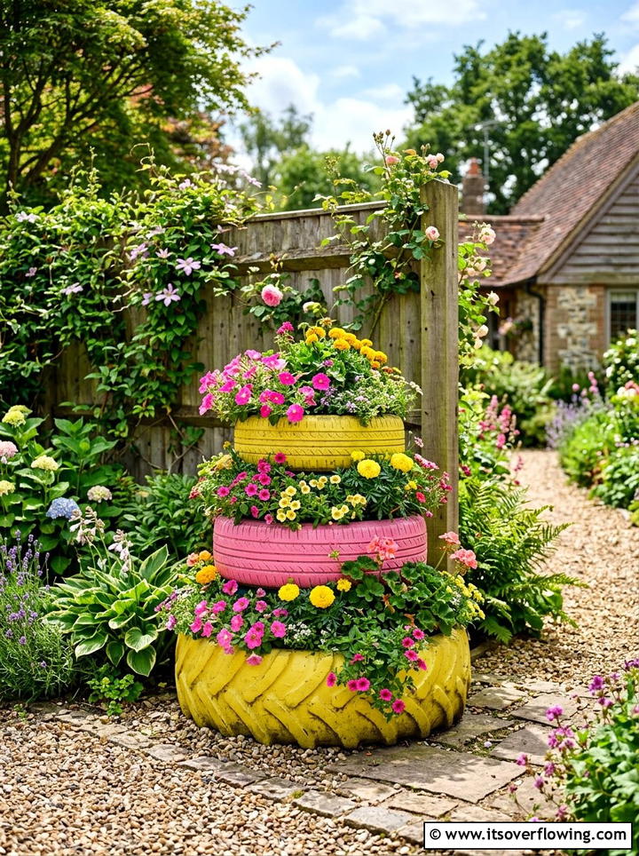 Old Tire Planters - 25 recycled garden ideas for front yard decor