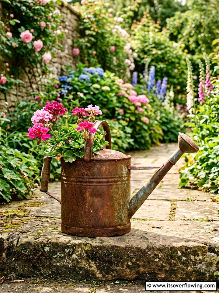 Old Watering Can - 25 backyard ideas with vintage planters