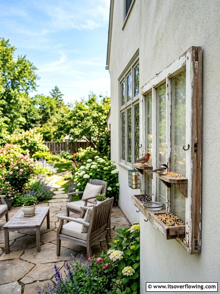 Old Window Frame Bird Feeder - 25 upcycled garden ideas with bird feeders