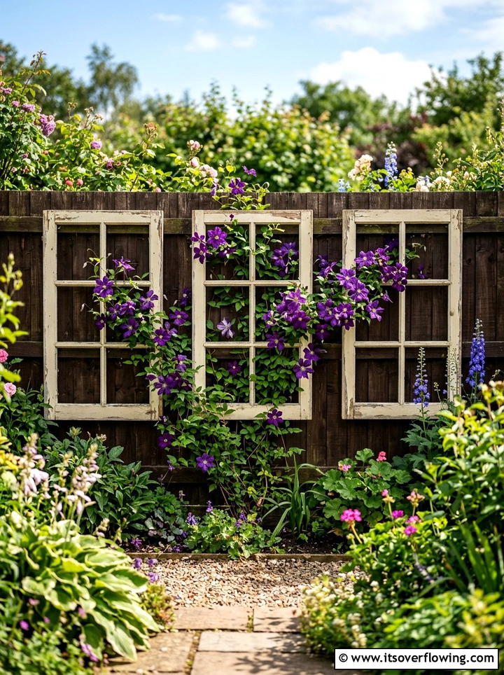 Old Window Frame Garden Trellis - 25 garden ideas with old furniture