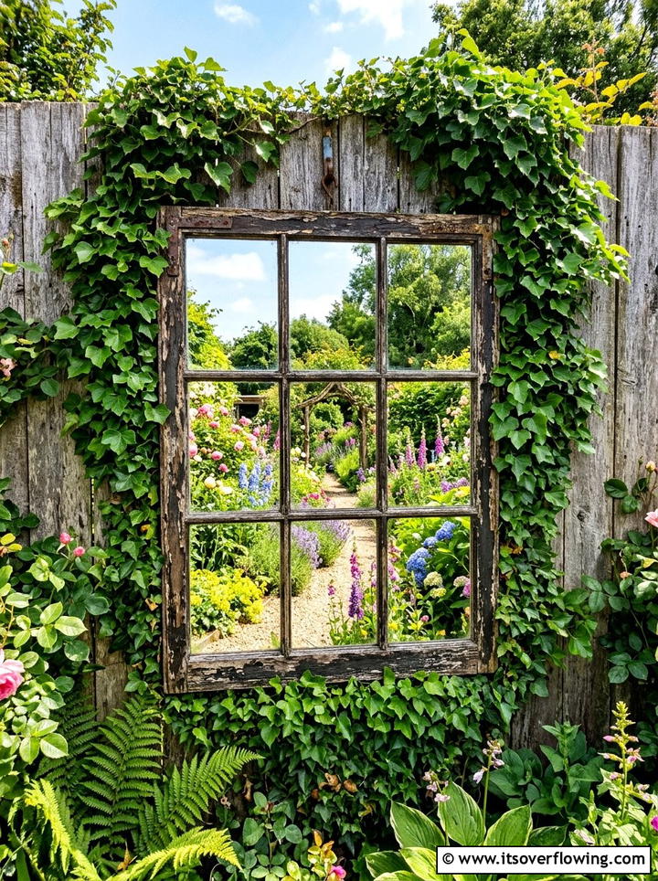 Old Window Frame Mirror - 25 upcycled garden ideas with cottage style