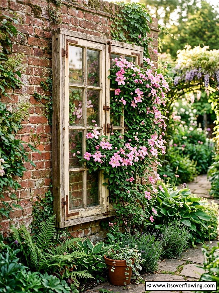 Old Window Frame Trellis - 25 recycled garden ideas with gutter garden