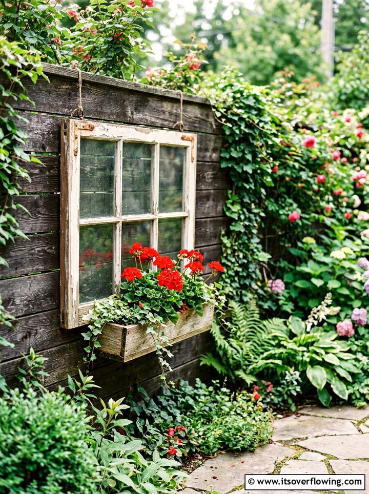 Old Window Frame - 25 garden decor ideas with vintage pieces