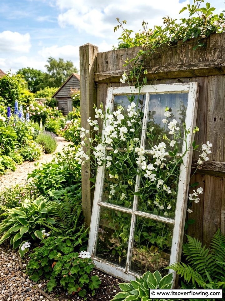 Old Window Pane Trellis - 25 reusing old things ideas for farmhouse garden look