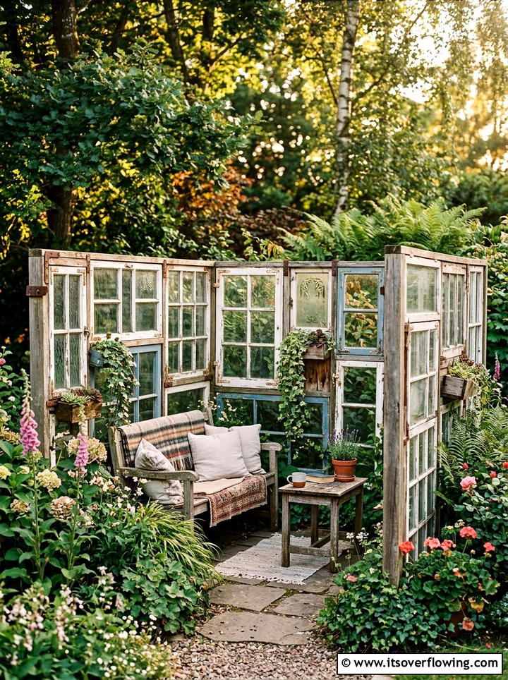 Old Window Privacy Fence - 25 backyard decorating ideas with old window decor