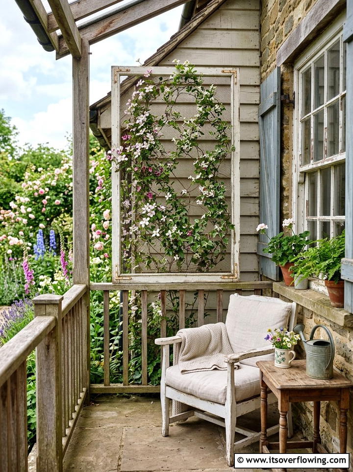 Old Window Screen Trellis - 25 upcycled garden ideas with trellis walls