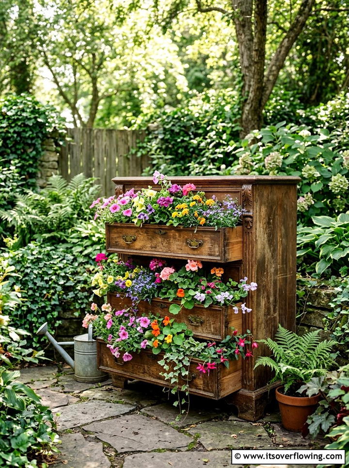 Old Wooden Dresser - 25 reusing old things ideas for rustic garden look