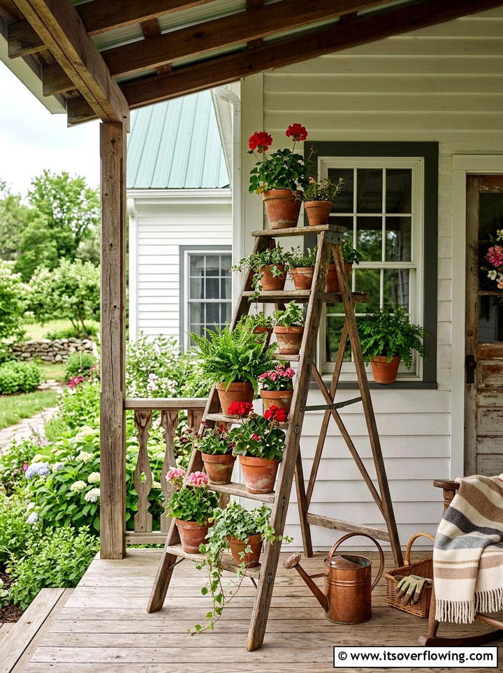 Old Wooden Ladder - 25 upcycled garden ideas for porches