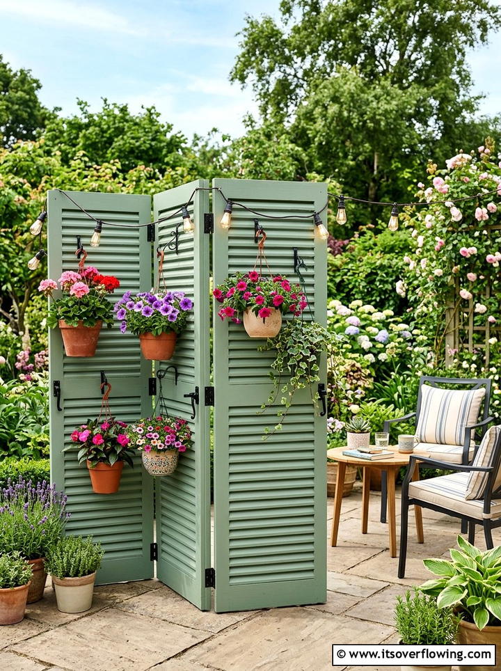 Old Wooden Shutter Screen - 25 upcycled garden ideas with cottage style