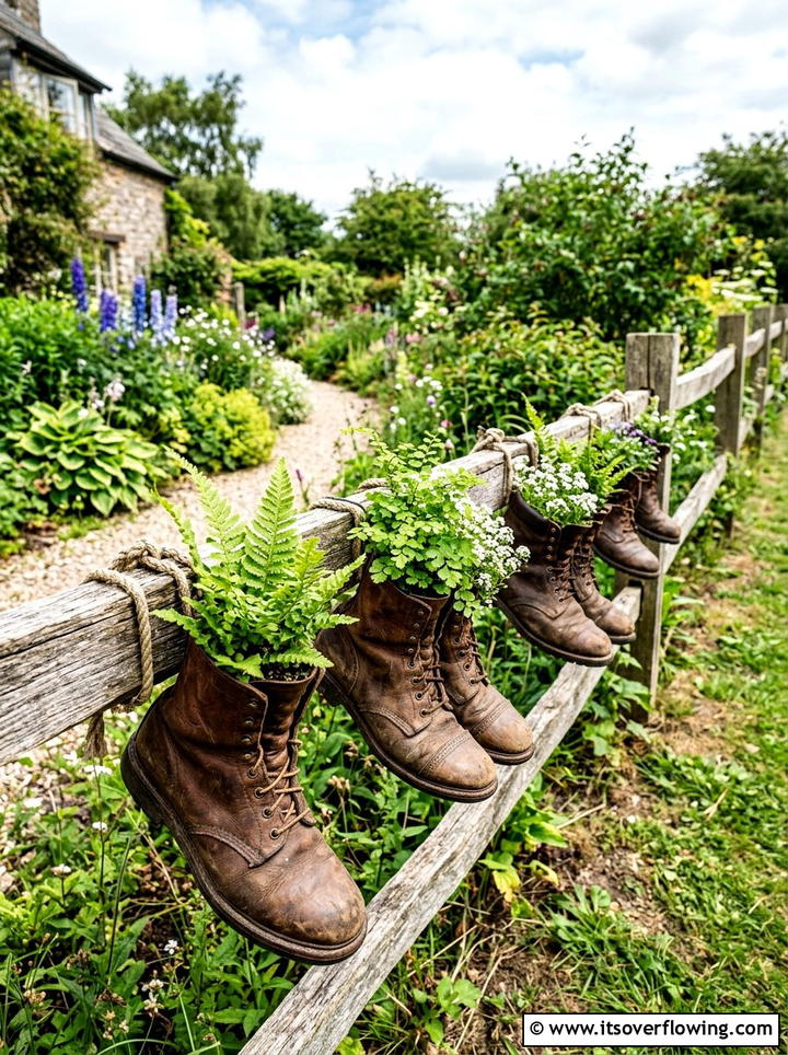 Old Work Boot - 25 reusing old things ideas for fence decor