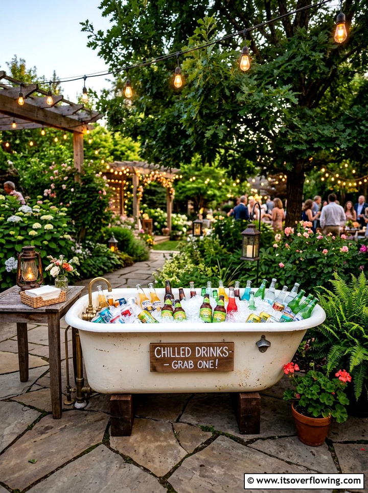 Old bathtub beverage cooler - 25 upcycled garden ideas with old tubs