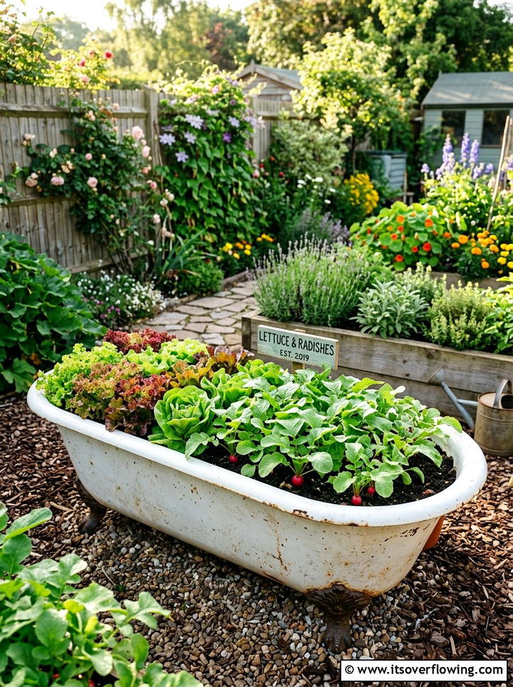 Old bathtub raised bed - 25 upcycled garden ideas with old tubs