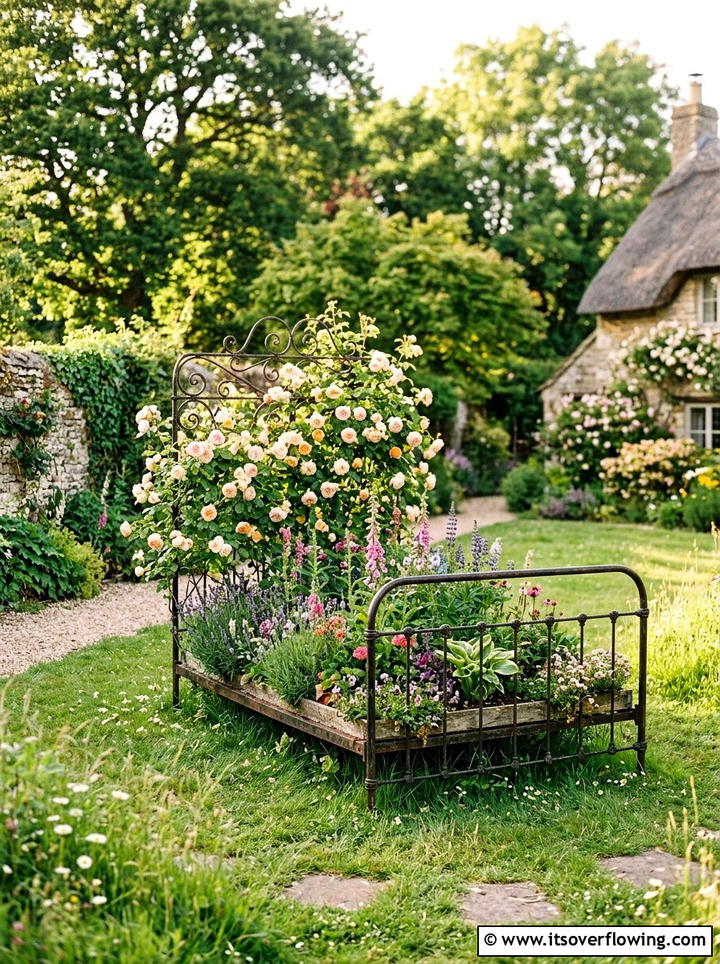 Old bed frame garden - 25 upcycled garden ideas with vertical gardens