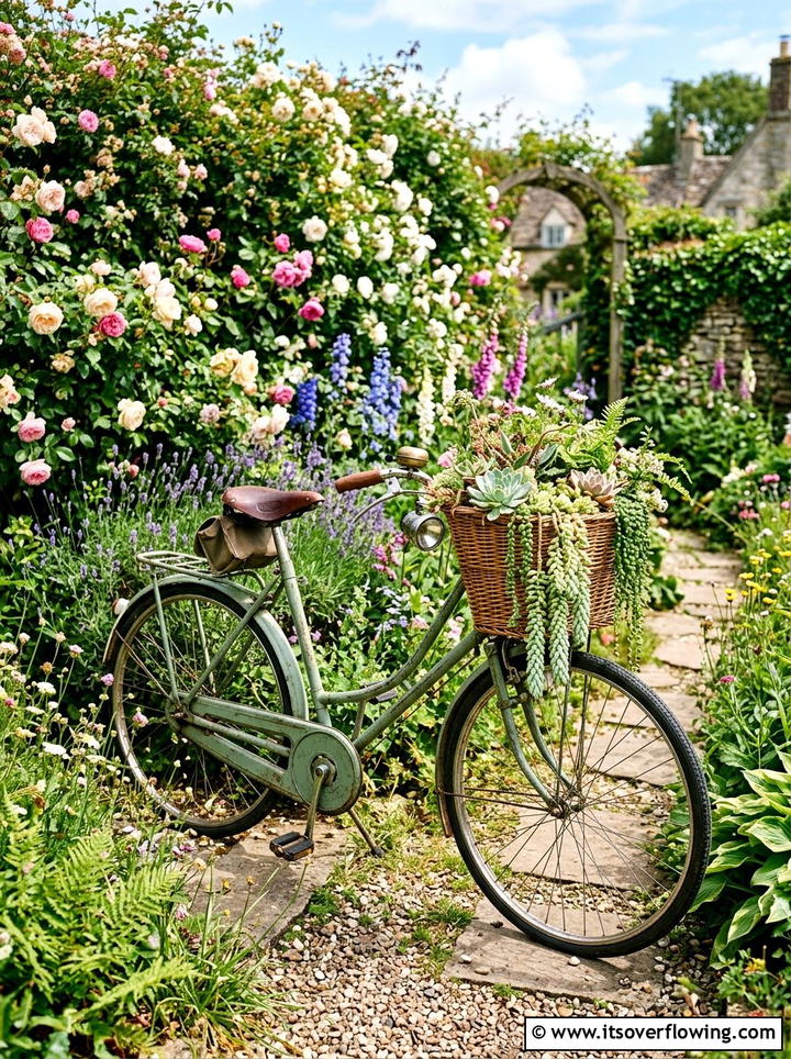 Old bicycle basket garden - 25 reusing old things ideas for succulent garden
