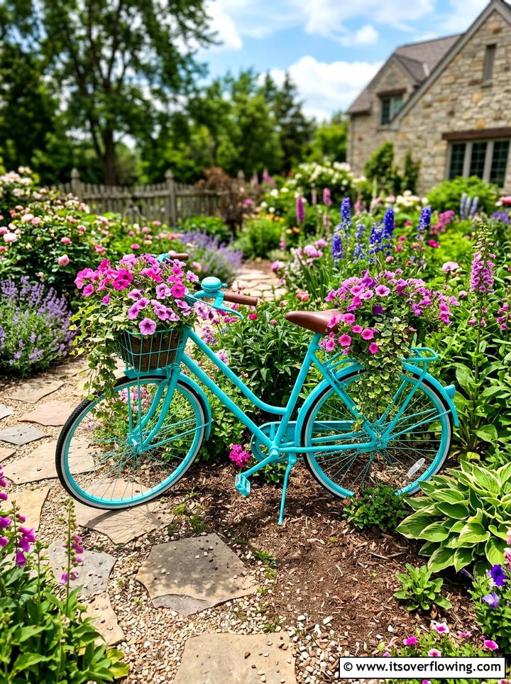 Old bicycle flower planter - 25 reusing old things ideas for modern garden look