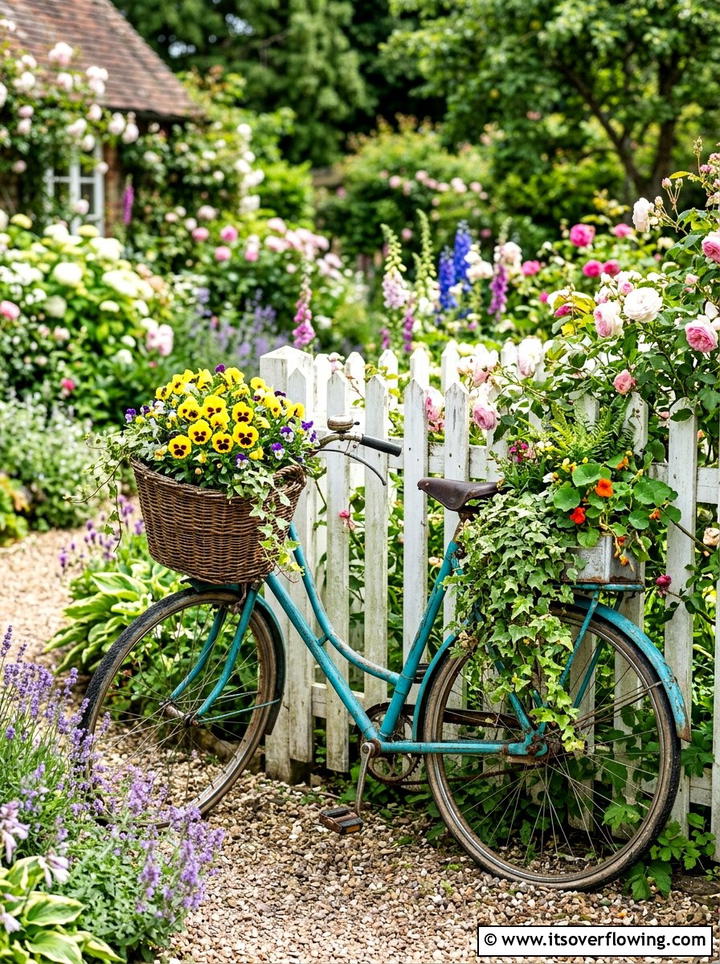 Old bicycle flower planter - 25 garden decor ideas with antique finds