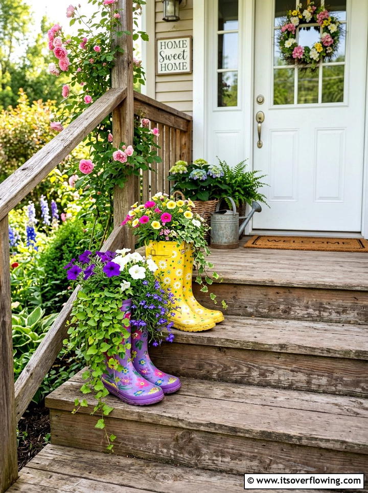 Old boot flower pot - 25 upcycled garden ideas diy