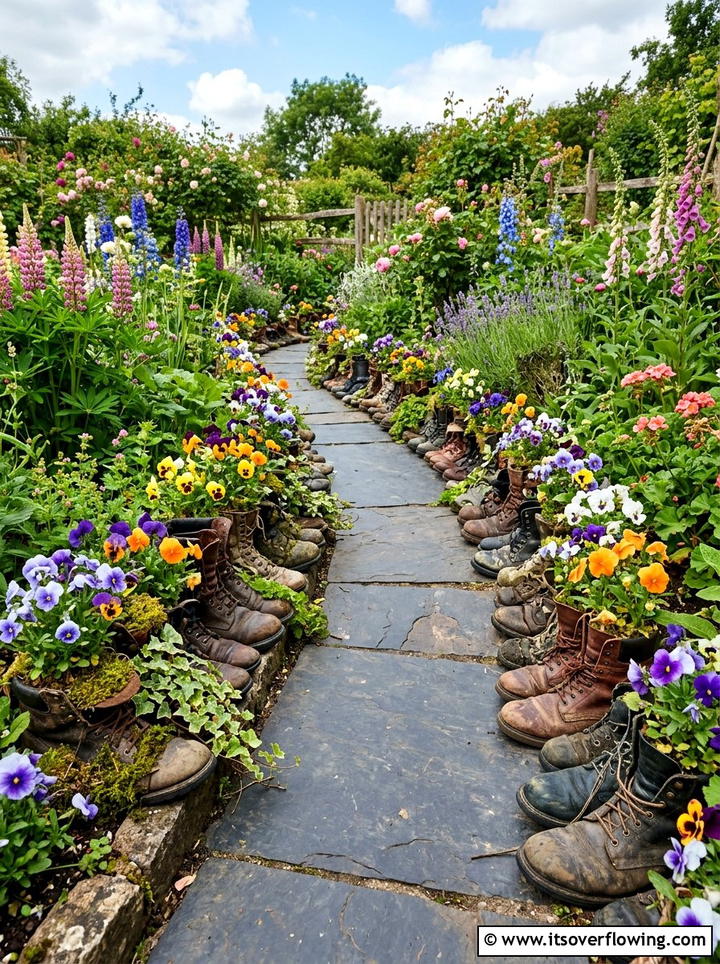 Old boot garden planter - 25 reusing old things ideas for boho garden look