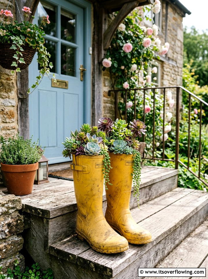 Old boot plant pot - 25 reusing old things ideas for garden decor