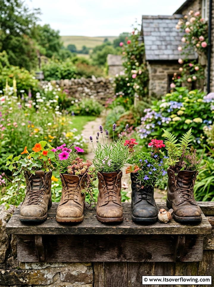 Old boot planter - 25 reusing old things ideas for vertical garden