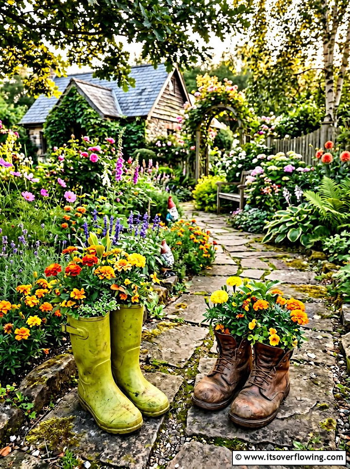 Old boot planter - 25 upcycled garden ideas on a budget